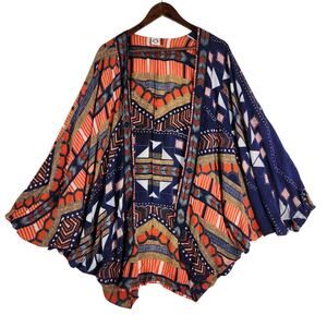 Akemi + Kin Anthropologie Open Kimono Cardigan Geometric Print Modal OS